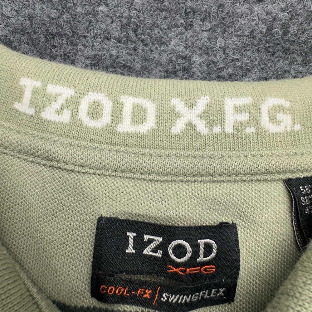 Izod XFG SWINGFLEX Polo‎ Shirt Mens L Green Striped Long Sleeve Cool-FX VTG - Picture 8 of 14